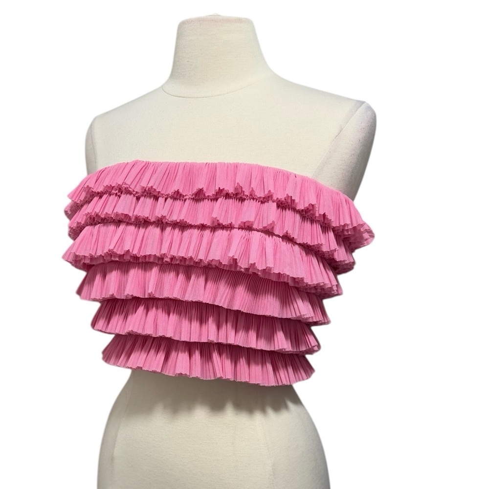 Item Ditto Pink Strapless Layered Ruffle Crop Size Small